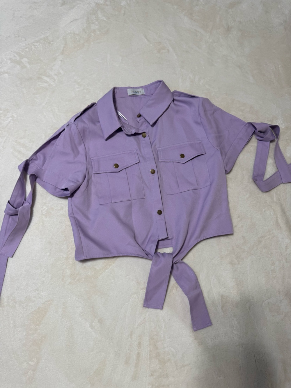 Tie-Front Crop Shirt in Lilac - Unbranded